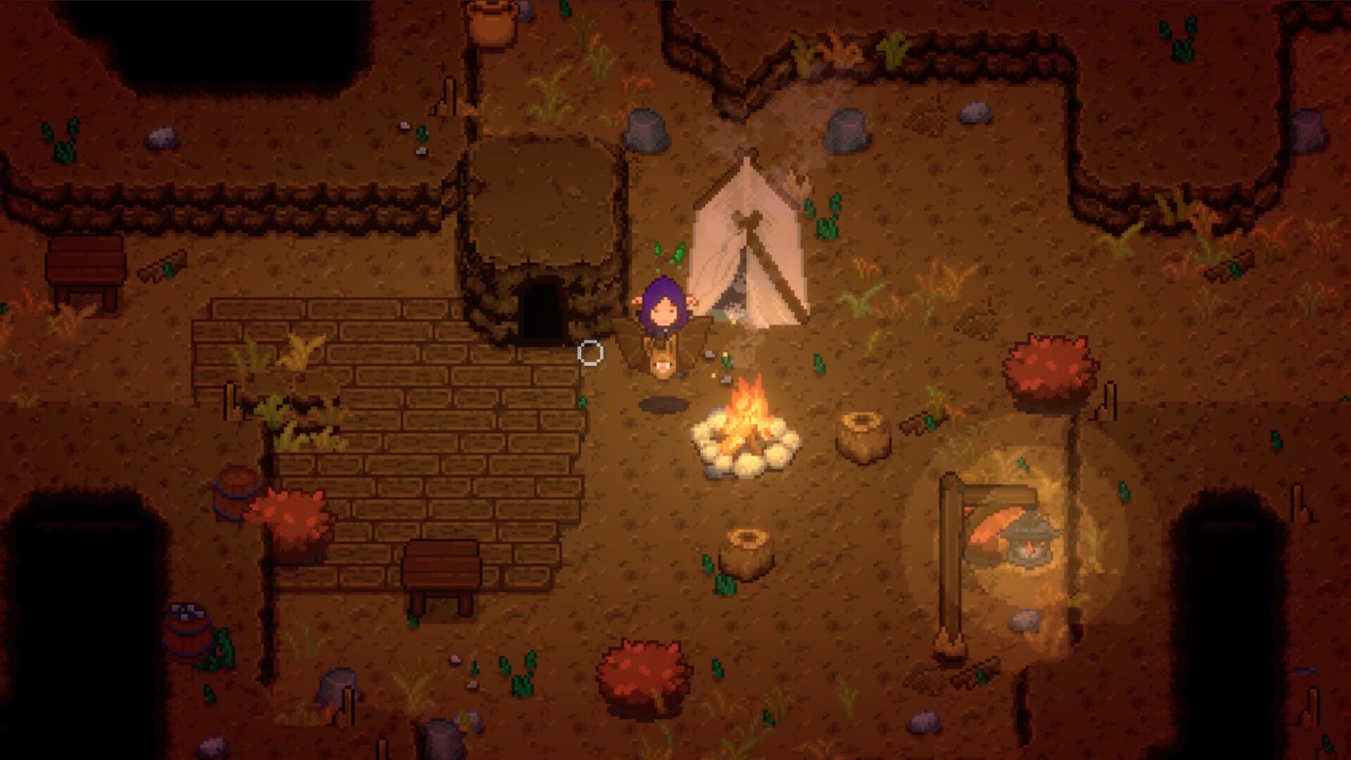 Official screenshot: a campfire camp in Wildaria